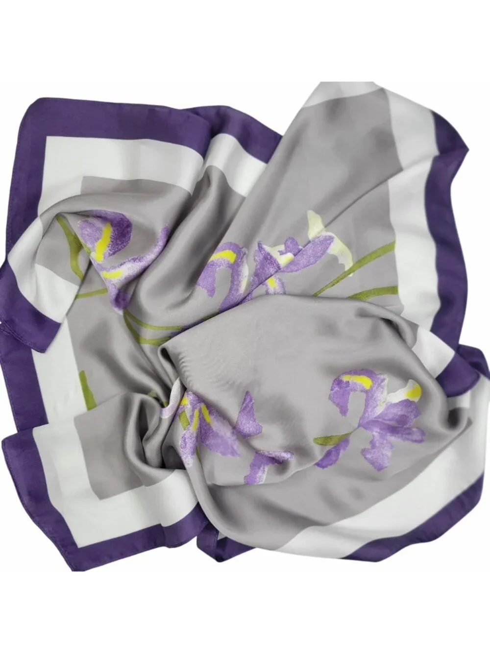 ✨Silky Satin Square Scarf Luxury Accessory Floral Iris Purple Bandana Head Neck✨